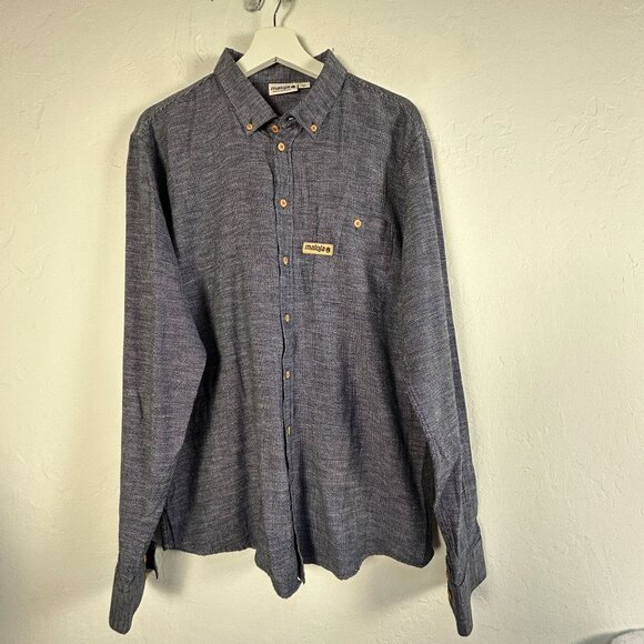 Maloja Mens Long Sleeve Button-Down Shirt L+ Blue Cotton Made In Portugal - Picture 1 of 5